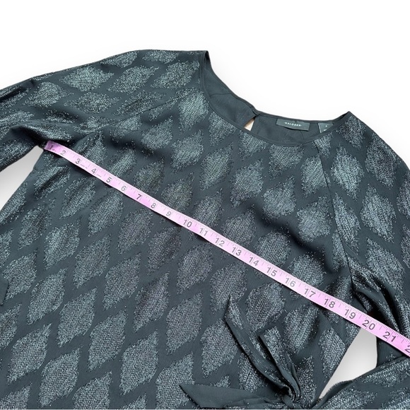 HALOGEN Sheer Black Metallic Diamond Brocade Sheer Long Sleeve Blouse | Size S - Picture 13 of 14